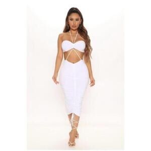 ✨ Fashion Nova “It’s The Weekend” Halter Midi Dress – White – Size S ✨